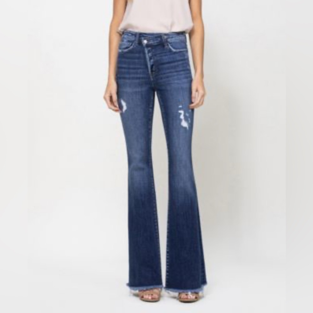 Flying Monkey Crossover Button Fly Raw Hem Flare … - image 1